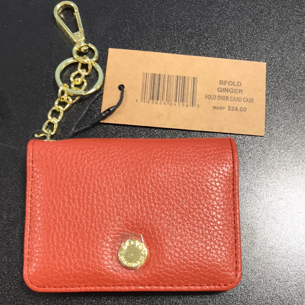 Steve Madden Orange Fold-Over Card Case with Gold Hardware